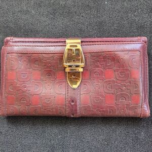 Burgundy Leather Wallet with Gold Buckle
